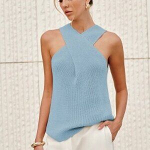 Commense Halter Cross-Over Collar Tank Top Blue NWT, Size M